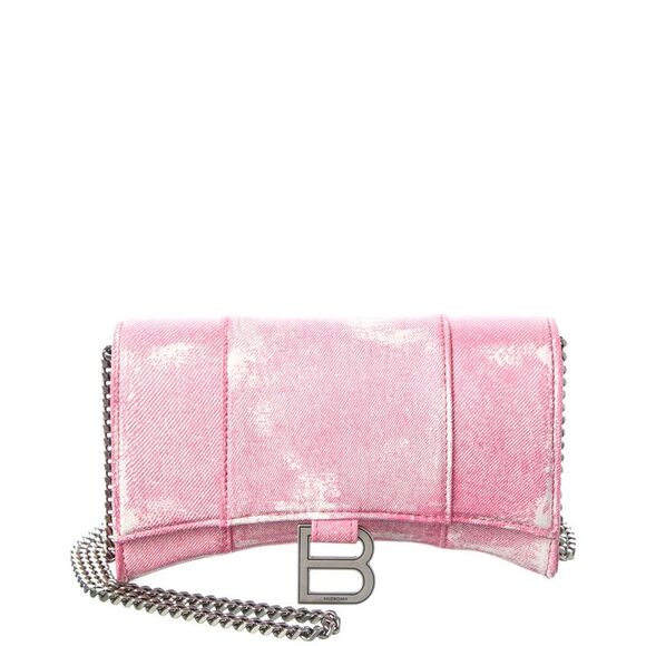Balenciaga Hourglass Leather Wallet On Chain Pink